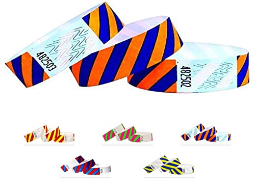 Eintrittsbänder aus Tyvek, Gestreift, Party Einlassbänder, Securebänder, Festival Armbänder, Kontrollbänder für dein Event (Orange-Blue, 500 Pack) von Qubiband