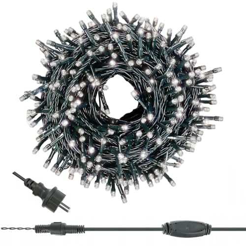 LED Lichterkette Innen/Außen strombetrieben mit Stecker IP44 200 LEDs Grünes Kabel Länge: 20m kaltweiß (200er-kaltweiss) von EverFlourish