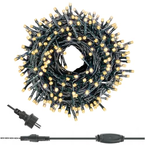 LED Lichterkette Innen/Außen strombetrieben mit Stecker IP44 200 LEDs Grünes Kabel Länge: 20m warmweiß (200er-warmweiss) von EverFlourish