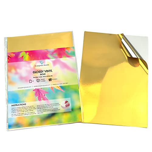 Evergreen Goods™ 10 x A4 bedruckbare Metallic Gold / Silber Vinyl Aufkleber Etiketten | Inkjet & Laser Wasserdicht | Selbstklebende Rückseite | Druck zu Hause Weihnachtsaufkleber (Uni Gold) von EVG