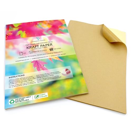 Evergreen Goods 1000 Blatt braunes Kraftpapier, matt, selbstklebende Etiketten für Cricut und Silhouette, bedruckbarer Tintenstrahl- und Laserdrucker, langlebiges und vielseitiges Bastelzubehör, Größe von Evergreen Goods Ltd