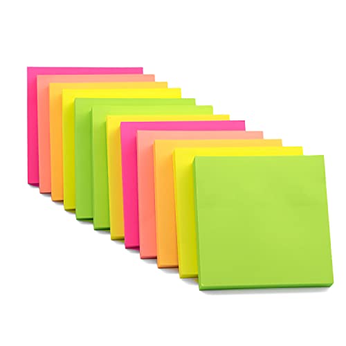 Evergreen Goods Ltd 12 sticky notes in leuchtenden Farben 76x76mm (3 "x3") Abnehmbare notizblock in Gelb, Rosa, Orange, Grün, Pfirsichfarben | 100 Blätter pro Haftnotiz block | Büro, Haus & Schule von EVG