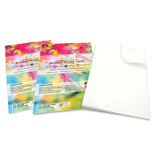 Evergreen Goods 2 x 10 Blatt DIN A4 Qualität glänzend weiß Aufkleber Vinyl | wasserfest Inkjet bedruckbar | Selbstklebender Produktetiketten | Klebeende Rückseite PVC von EVG