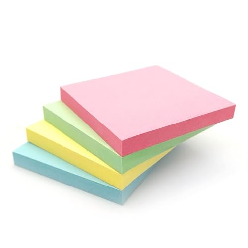 Evergreen Goods 400 Pastell Haftnotizen (76x76mm) - Bunte Abnehmbare Klebezettel in Blau, Pink, Grün, Gelb | Set von 4 Blöcke (je 100 Blatt) | Für Büro, Zuhause & Schule - 4er Pack Notizzettel von EVG