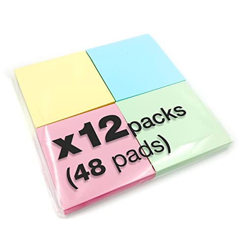 12 x 400 hochwertige Pastellfarben, entfernbare Haftnotizen, 76 x 76 mm, 48 Blöcke mit je 100 Blatt – Blau, Rosa, Grün, Gelb von EVG