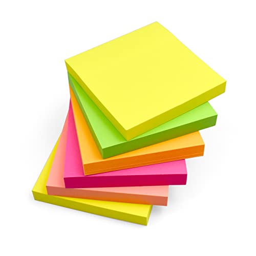 Post it Sticky Notes Bright | Quadratische Form Sticky Pads | To-Do-Liste | Notizblöcke für Zuhause, Büro und Schule | Memo-Blöcke | Packung mit 6 | 76 mm x 76 mm 100 Blätter pro Block von EVG