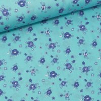 Baumwollwebware Blumenbouquet aqua von Evlis Needle