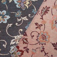 Jacquard Dekostoff Blumen navy-bordeaux von Evlis Needle