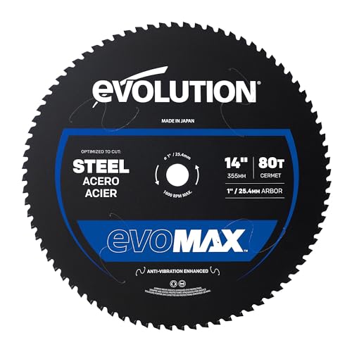 Evolution EVOMAX14ST Cermet-Klinge aus Baustahl, 35,6 cm, 80T, kompatibel mit S14CPS, S15CPS, S355MCS, S355CPSL, S380CPS, EVOSAW380, über 3.500 Schnitte und längere Lebensdauer, Präzisionsschneiden von Evolution