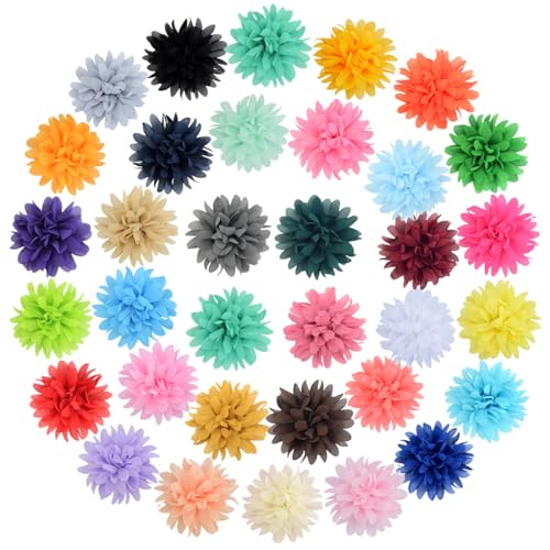 Ewanda store Chiffon-Blumen, 10 cm, Nähstoff, Blumen-Applikationen für Kleidung, Stirnbänder, Blumen, Bastelarbeiten, Nähapplikationen, Hochzeits-Party-Dekoration, 30 Stück von Ewanda store