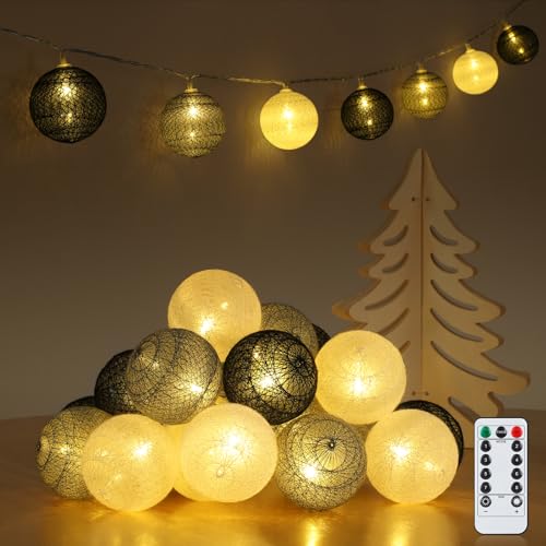 Ewikin Lichterkette Baumwollkugeln, 20 LED Kugeln Lichterkette USB & Batteriebetrieben, Lichterkette Kinderzimmer mit Fernbedienung, Cotton Ball Lichterkette Innen für Zimmer Deko, Hochzeit, Party von Ewikin