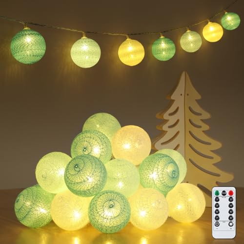 Ewikin Lichterkette Baumwollkugeln, 20 LED Kugeln Lichterkette USB & Batteriebetrieben, Lichterkette Kinderzimmer mit Fernbedienung, Cotton Ball Lichterkette Innen für Zimmer Deko, Hochzeit, Party von Ewikin