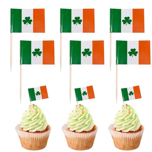 Tortenaufsätze mit irischer Flagge, für St. Patricks Day, Irland-Flagge, Zahnstocher, irische Cocktail-Stick-Flagge für Sandwich, Lebensmittelflaggen, Cupcake-Topper, St. Patrick's Day, Partyzubehör, von Ewlpi