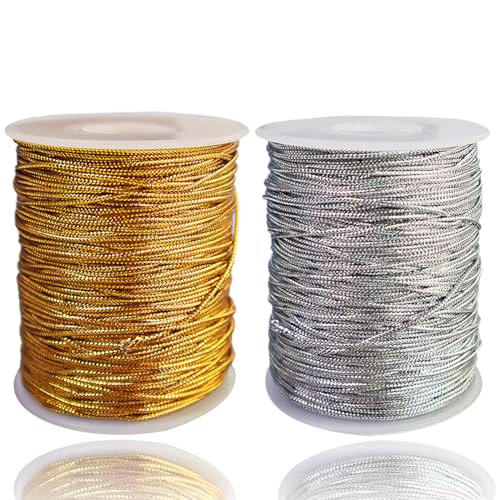 Ewparts 200m Gold und Silber Metallic Schnur Metallic Kordelband Reißfest 1mm Metallschnur Bastelschnur Geschenk Weihnachten, Schleifenband Goldfaden Weihnachten Kordel DIY Dekoration Kunsthandwerk von Ewparts