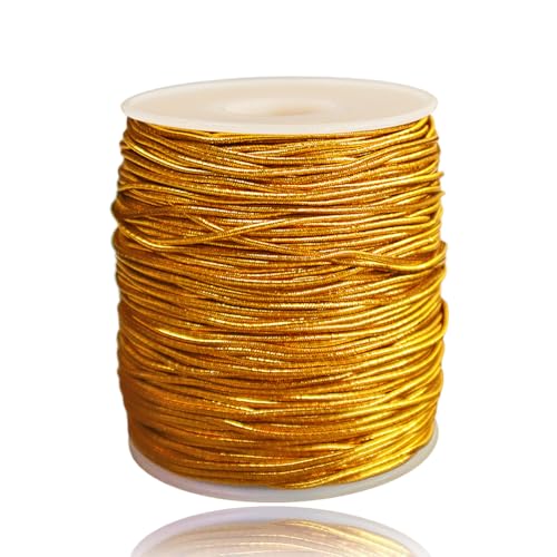 Ewparts Schnur Paketschnur Reißfest 1mm Elastisches Band für Armbänder Metallic Garn Gold Bastelschnur Geschenk Weihnachten,Schleifenband Weihnachten Kordel DIY Geschenke Verpackung Party Dekoration von Ewparts