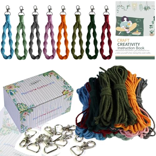 Makramee-Schlüsselanhänger-Set für Erwachsene, Anfänger, Boho-Makramee-Keychian-Kits mit vorgeschnittenen Makramee-Kordel-Schlüsselanhängern, Anleitung (evtl. nicht in deutscher Sprache) zur von Ewparts