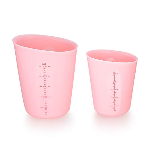 Ewwtrey 2 Stück Silikon Messbecher Krüge, 250ml/500ml Epoxidharz Mischbecher mit Skala Clear, Measuring Cups für Epoxidharz Gießformen, Basteln, Diy Handmade, Labor, Küche (Pink) von Ewwtrey