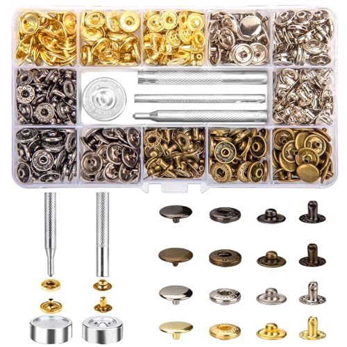 Ewwtrey 120 Sets Druckknopf Set, Kupfer Druckknöpfe Ohne Nähen, 12,5 mm Metall Snaps Taste mit Fixierwerkzeug für Leder Handwerk Jacke Kleidung Handtasche Druckknöpfe Set von Ewwtrey