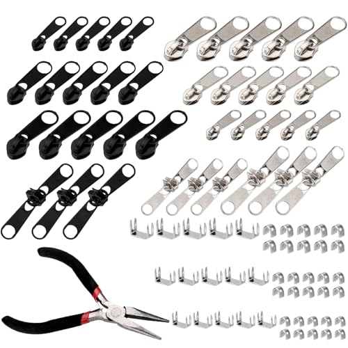 Ewwtrey 85 Stück Reißverschluss Reparaturset, Reissverschluss Reparatur Set, Ersatz Reißverschluss Zipper, Reisverschlußzipper Set, Reisverschlussreparaturset Zipper für Reißverschluss von Ewwtrey