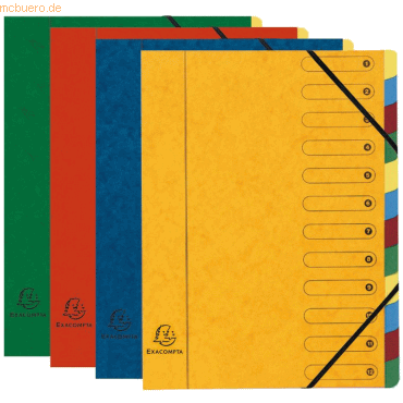 6 x Exacompta Ordnungsmappe A4 12-teilig mit Gummizug farbig sortiert von Exacompta