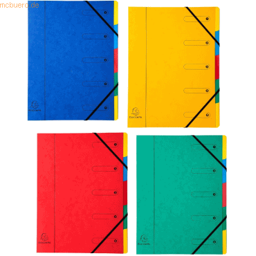 8 x Exacompta Ordnungsmappe A4 5-teilig mit Gummizug farbig sortiert von Exacompta