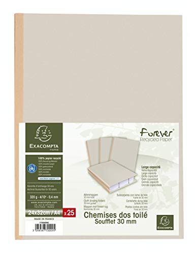 Exacompta 770009E 25er Pack Aktenmappen Forever®. Mit Leinenrücken 320 g/m² Rückenstärke 30 mm Falte Blauer Engel zertifiziert für DIN A4 grau Sammelmappe Dokumentenmappe von Exacompta