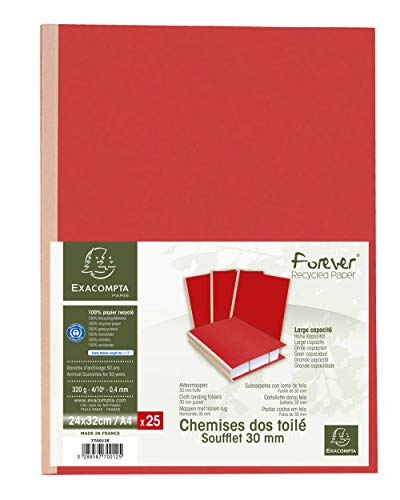 Exacompta 770012E 25er Pack Aktenmappen Forever®. Mit Leinenrücken 320 g/m² Rückenstärke 30 mm Falte Blauer Engel zertifiziert für DIN A4 rot Sammelmappe Dokumentenmappe von Exacompta