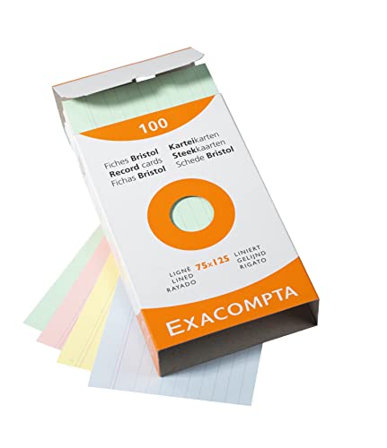 Exacompta, Karteikarten zum Drucken, 75 x 125 mm – sortiert (100 Stück) Exacompta Karteikarten, liniert 75x125mm sortiert von Exacompta