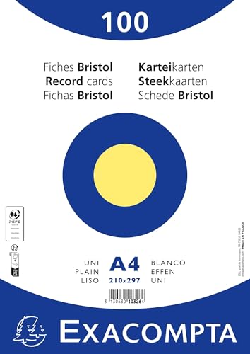 Exacompta 10 Packungen mit 100 Karteikarten, ungelocht, eingeschweißt, Format 210 x 297 mm, Gelb von Exacompta