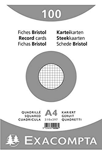 Exacompta 10206E 100er Pack Karteikarten kariert DIN A4 in Folie eingeschweißt 21 x 29,7 cm ideal für die Schule und Universität zum Lernen weiß von Exacompta