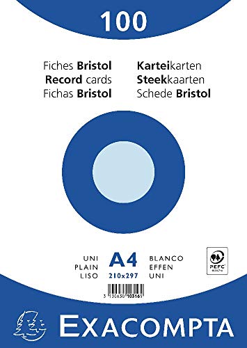 Exacompta 10316E 100er Pack Karteikarten blanko DIN A4 in Folie eingeschweißt 21 x 29,7 cm ideal für die Schule und Universität zum Lernen blau von Exacompta