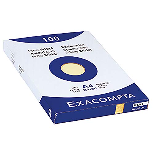 Exacompta 10326E 100er Pack Karteikarten blanko DIN A4 in Folie eingeschweißt 21 x 29,7 cm ideal für die Schule und Universität zum Lernen gelb von Exacompta