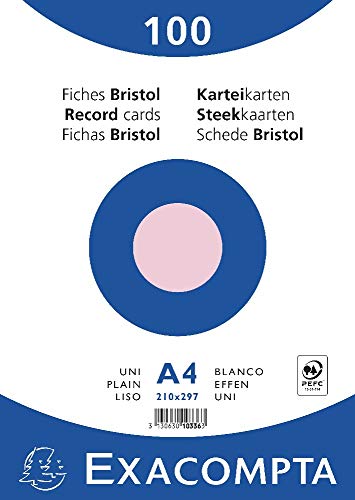 Exacompta 10336E 100er Pack Karteikarten blanko DIN A4 in Folie eingeschweißt 21 x 29,7 cm ideal für die Schule und Universität zum Lernen rosa von Exacompta