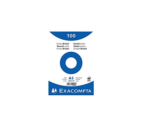 Exacompta 10508E 100er Pack Karteikarten blanko DIN A5 in Folie eingeschweißt 14,8 x 21 cm ideal für die Schule und Universität zum Lernen weiß von Exacompta