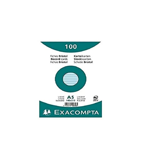 Exacompta 10818SE 100er Pack Karteikarten liniert DIN A5 in Folie eingeschweißt 14,8 x 21 cm ideal für die Schule und Universität zum Lernen blau von Exacompta