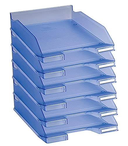 Exacompta 11310D 6er Pack Premium Briefablage Combo Midi DIN A4. Ideale Briefkörbe für Ihre Organisation. Robuste und stapelbare Ablagekörbe eisblau transluzent von Exacompta