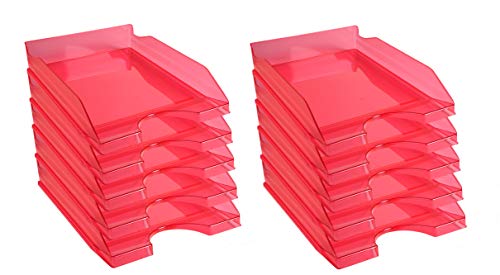 Exacompta 12354D 10er Pack Premium Briefablage Ecotray DIN A4. Ideale Briefkörbe für Ihre Organisation. Robuste und stapelbare Ablagekörbe himbeer transluzent von Exacompta