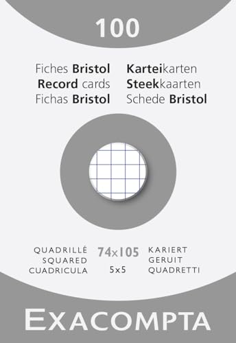 Exacompta 13200B Karteikarten, kariert, 5x5, ungelocht, Format 74 x 105 mm, für Tintenstrahldrucker, Laserdrucker und Kopierer, Weiß, 10 Packungen à 100 Stück von Exacompta