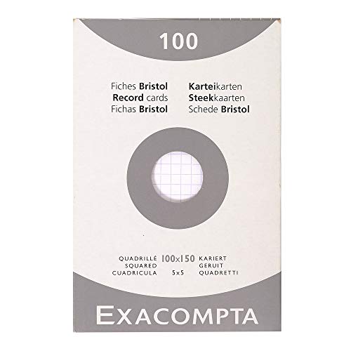 Exacompta 13202E Karteikarten (205q/qm Karton, holzfrei, DIN A6, kariert, ungelocht) 100er Pack weiß von Exacompta