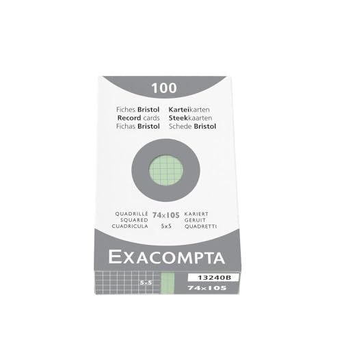 Exacompta 13240B Packung (mit 100 Karteikarten, 250 g, in einer wiederverwendbaren Schachtel, DIN A7, 7,4 x 10,5 cm, kariert, ideal für die Schule) grün von Exacompta