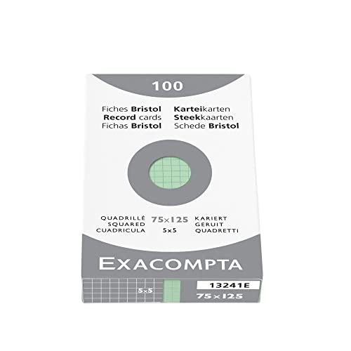 Exacompta 13241E Karteikarten (205q/qm Karton, holzfrei, 75 x 125 mm, kariert, ungelocht) 100er Pack grün von Exacompta