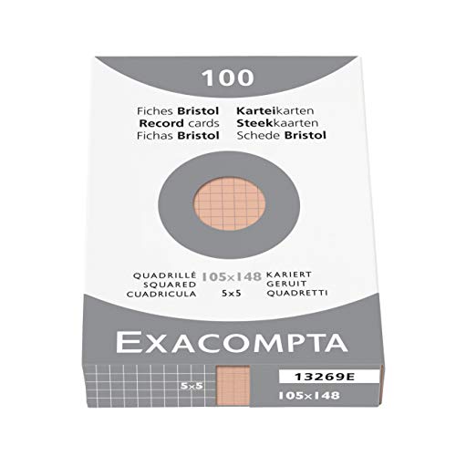 Exacompta 13269B Karteikarten (205q/qm Karton, holzfrei, DIN A6, kariert, ungelocht) 100er Pack orange von Exacompta