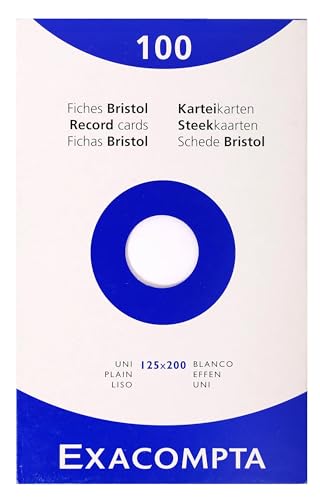 Exacompta 13303E Karteikarten, ungelocht, ungelocht, 125 x 200 mm, Weiß, 12 Packungen à 100 Stück von Exacompta