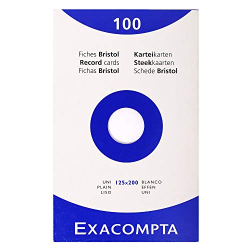 Exacompta 13303E Karteikarten (205q/qm Karton, holzfrei, 125 x 200 mm, blanco, ungelocht) 100er Pack weiß von Exacompta