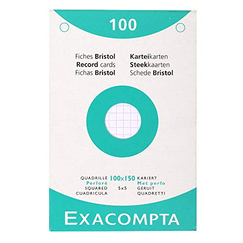 Exacompta 13602E Karteikarten (205q/qm Karton, holzfrei, DIN A6, kariert, gelocht) 100er Pack weiß von Exacompta