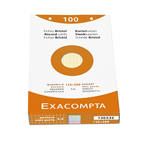 Exacompta 13653E 100er Pack Karteikarten kariert DIN A5 in Kartonschachtel 12,5 x 20cm gelocht ideal für die Schule und Universität zum Lernen farbig sortiert von Exacompta