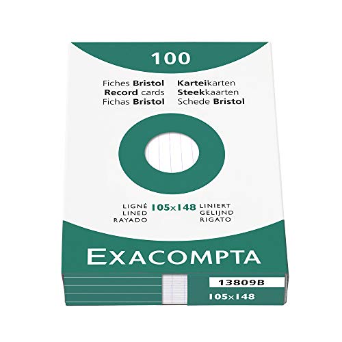 Exacompta 13809B 100er Pack Karteikarten liniert DIN A6 in Kartonschachtel 10,5 x 14,8cm ideal für die Schule und Universität zum Lernen weiß von Exacompta