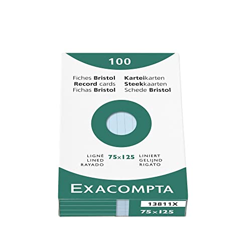 Exacompta 13811X Karteikarten (205q/qm Karton, holzfrei, 75 x 125 mm, liniert, ungelocht) 100er Pack blau von Exacompta