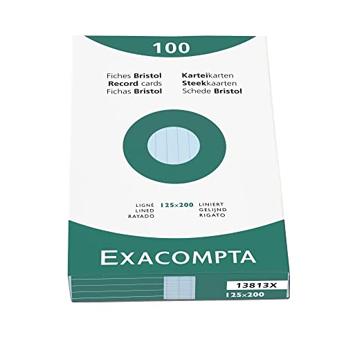 Exacompta 13813X Karteikarten (205q/qm Karton, holzfrei, 125 x 200 mm, liniert, ungelocht) 100er Pack blau von Exacompta