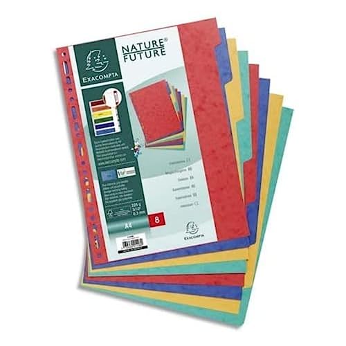 Exacompta 1408E Premium-Register für DIN A4 aus starkem Colorspankarton 8-teilig volle Höhe 22 x 29,7 cm vollfarbig 2 x 4 Farben mit Indexseite zum selbstgestalten Trennblätter Trennstreifen von Exacompta